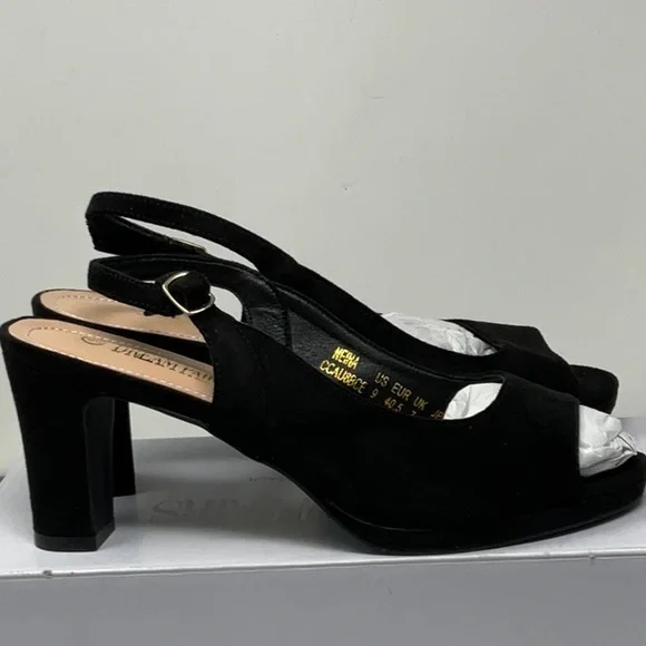 NIB women’s Dream Pairs peep toe black suede heeled shoes, size 9 - Picture 1 of 10